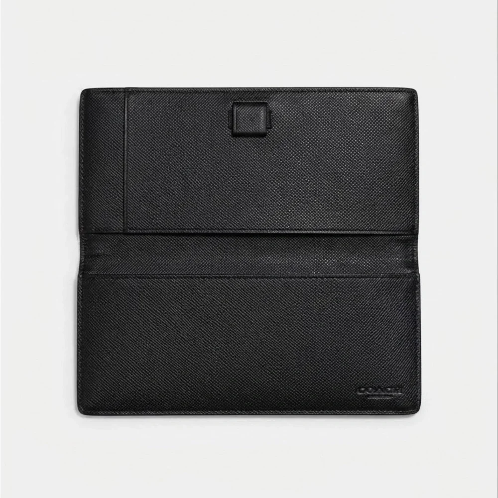 Coach Signature Canvas Long Breast Pocket Wallet - Charcoal Black